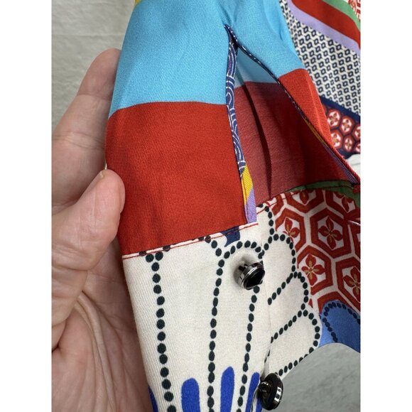 Pinko Women's Button Up Multi-Print Shirt Geometric Floral Size 2 - Picture 5 of 12